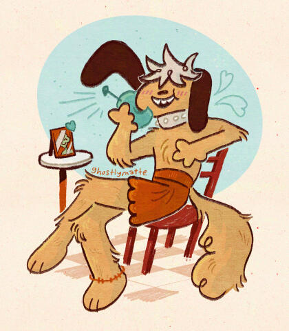 A very happy original dog character chats happily on the phone to his most beloved. ✦ Character art ✦ Playful Furry Anthropomorphic