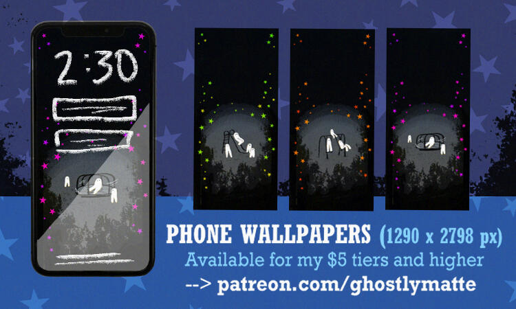 Ad for a set of phone wallpapers, ready to download and use on your personal devices! ✦ Available on my Patreon ✦ Personal Work