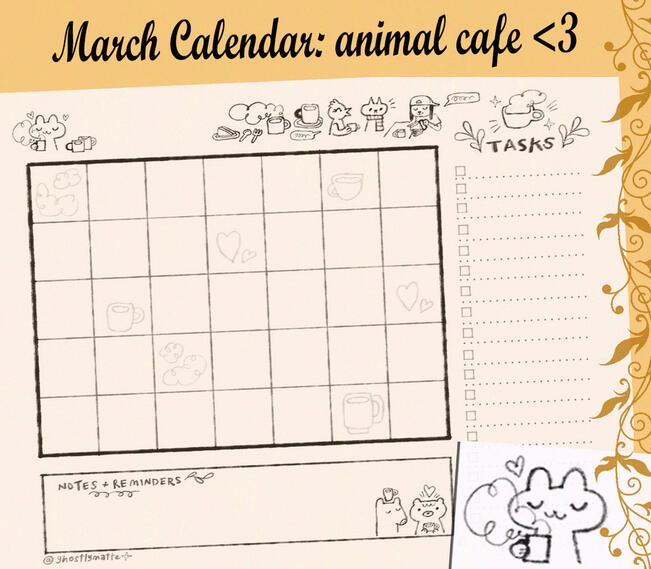 Ad for a blank monthly calendar, ready to download and print. ✦ Available on my Patreon ✦ Personal Work