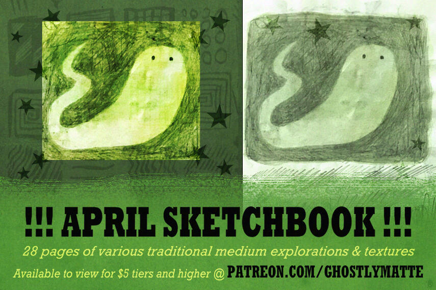 Ad for my monthly sketchbook spreads post! ✦ Available on my Patreon ✦ Personal Work