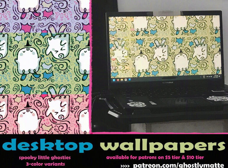 Ad for a set of desktop wallpapers, ready to download and use on your personal devices! ✦ Available on my Patreon ✦ Personal Work