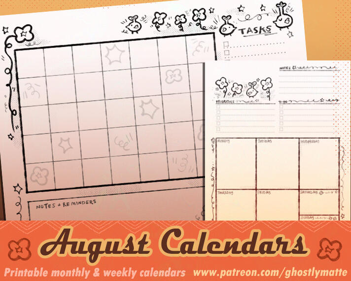 Ad for a blank monthly calendar, ready to download and print. ✦ Available on my Patreon ✦ Personal Work