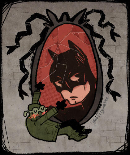 A portrait illustration of the DC Universe gothic-inspired character, Batman, and his lovable enemy of the first film, The Riddler. ✦ Page art ✦ Queer Gothic Fantasy