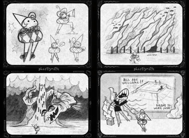 A series of illustrations, featuring a tiny adventurer, exploring her world ✦ Page art ✦ Fantasy