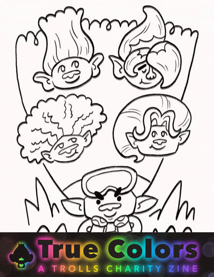 Coloring page digital merchandise artist ✦ Trolls: True Colors Zine (2025)
