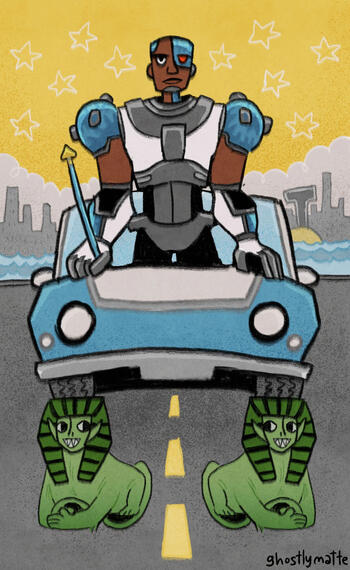 Tarot card inspired card commission series ✦ Cyborg & Beastboy - The Chariot ✦ Client Work